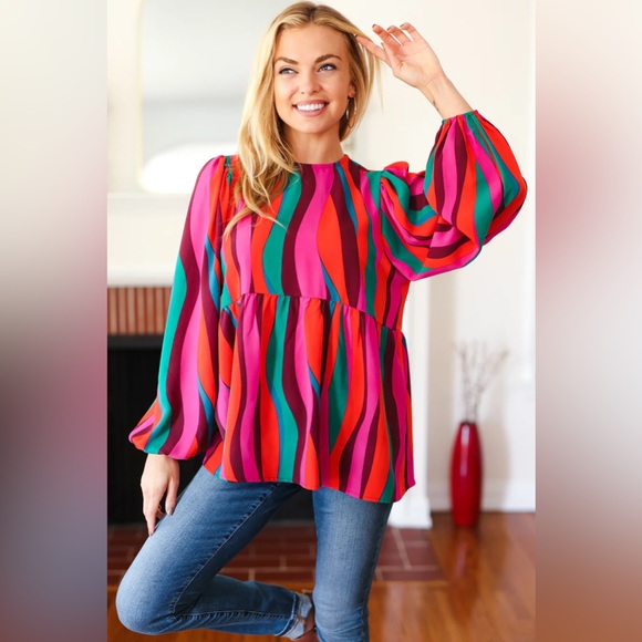 Rust & Berry Abstract Print Babydoll Air Flow Woven Top - Picture 7 of 15